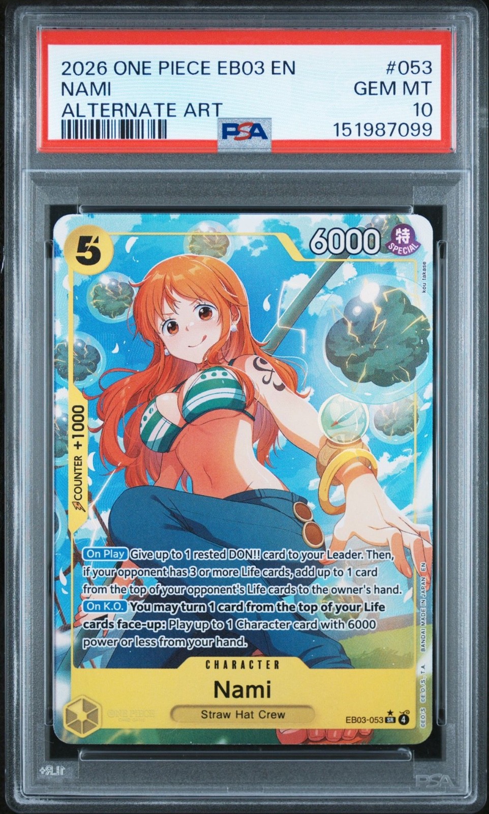 One Piece Nami Alternate Art EB03-053 PSA 10 Gem Mint