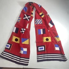 Vintage Echo Silk Scarf w/ Red Array of Nautical Maritime Signal Flags 50x11