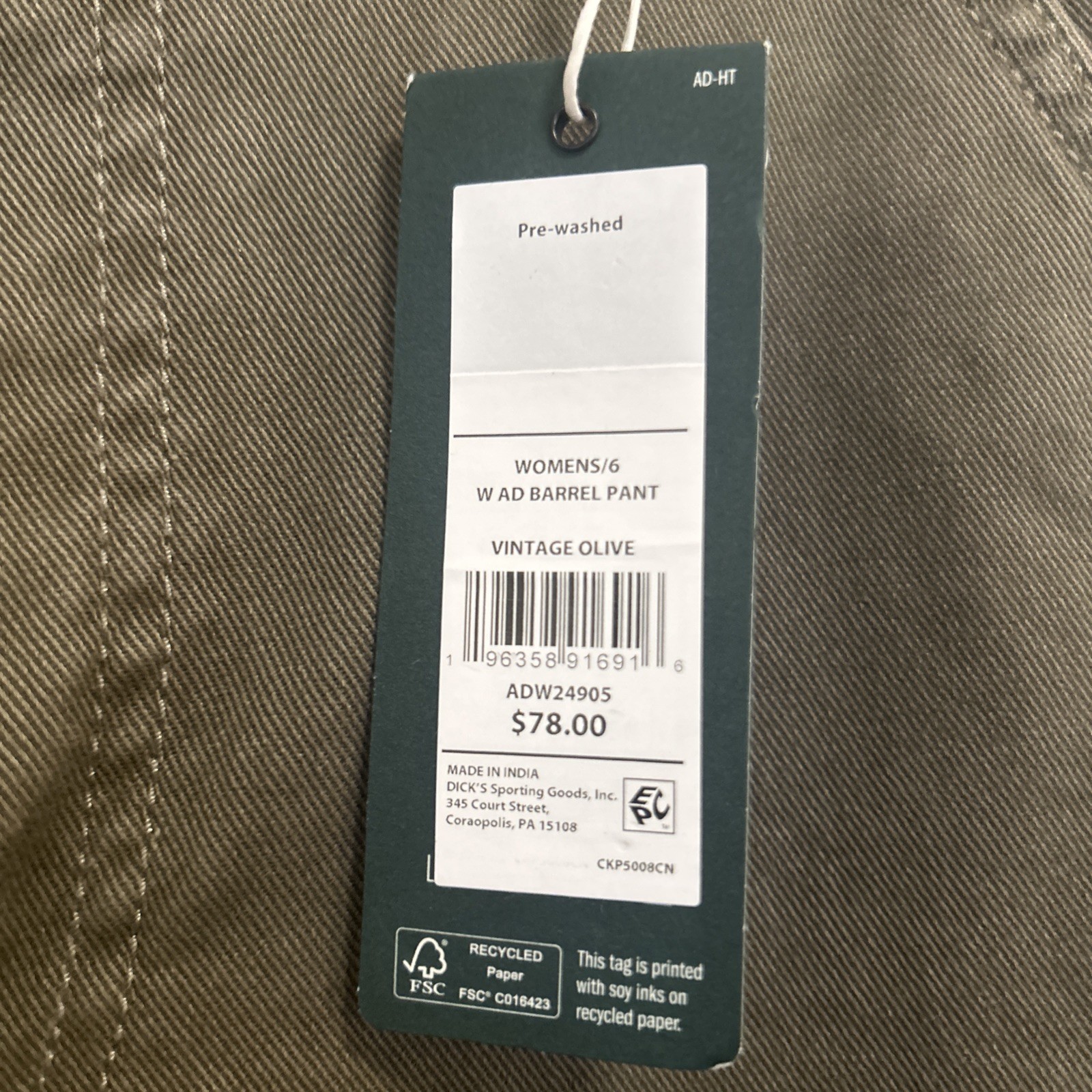 Alpine Design Women's SIZE 6 Barrel Pant in Vintage Olive - NWT