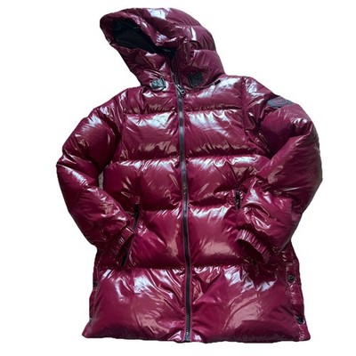 Michael Kors Women Down Quilted Hooded  Puffer Jacket XS Shiny Dark Ruby NWOT