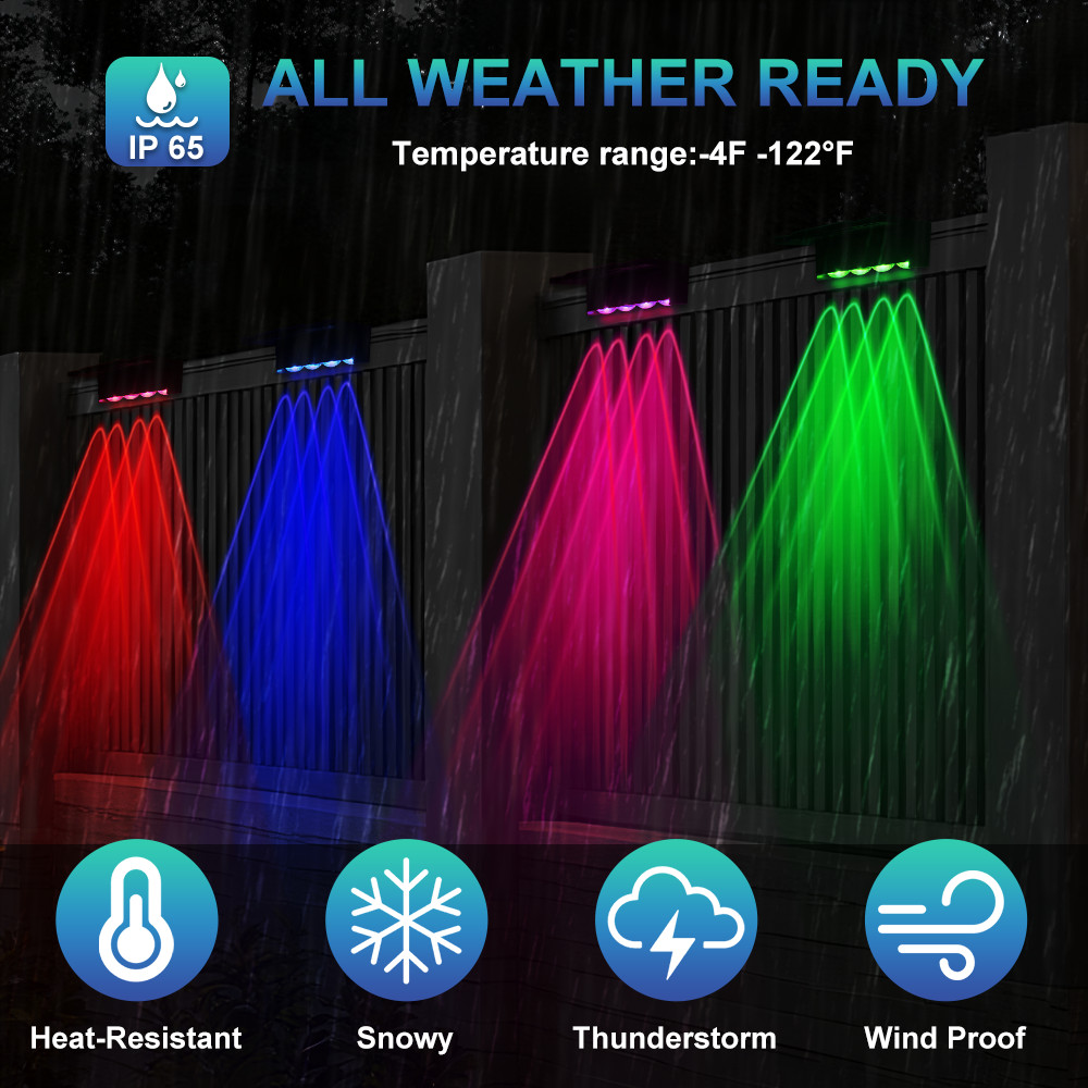 RGB Fence Lights Solar Powered 7 Colors for Fence Wall Patio Deck Yard Garden