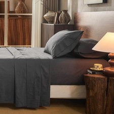 100 Linen Sheet Set King Size Extra Deep Pocket Fits 18-24 Inch Mattress, Br...
