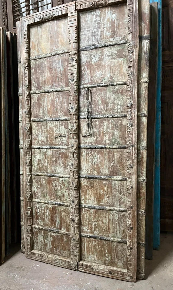 Portas esculpidas antigas madeira teca rústica fazenda interior exterior jardim porta 84 - Imagem 2 de 4