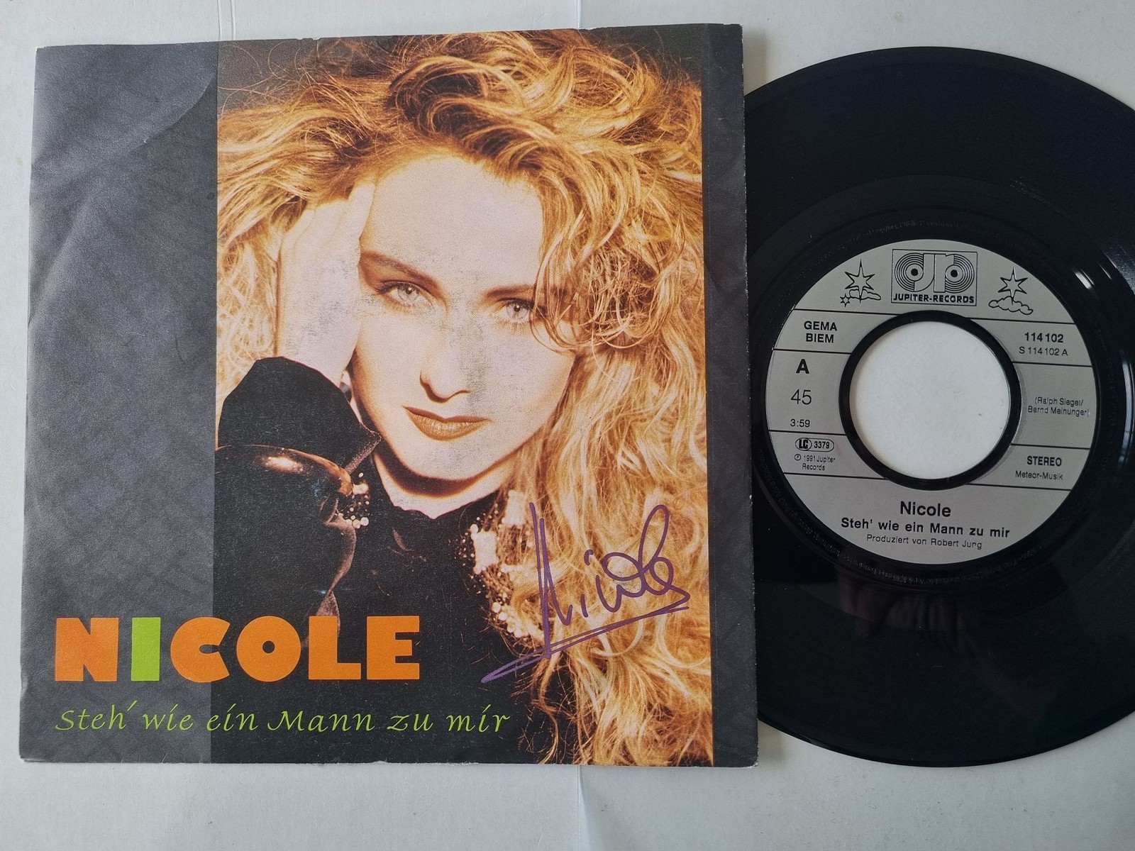 Nicole - Steh' wie ein Mann zu mir 7'' Vinyl Germany SIGNIERT MIT AUTOGRAMM
