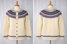Handmade Norway 100 Wool Nordic Fair Isle Cardigan Sweater Cream Pewter Button
