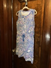 T by Talbots Sleeveless Drawstring Waist Dress Women’s Size L-petite Blue Print