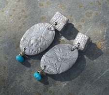Botanical Embossed Polymer Long Dangle Silver...