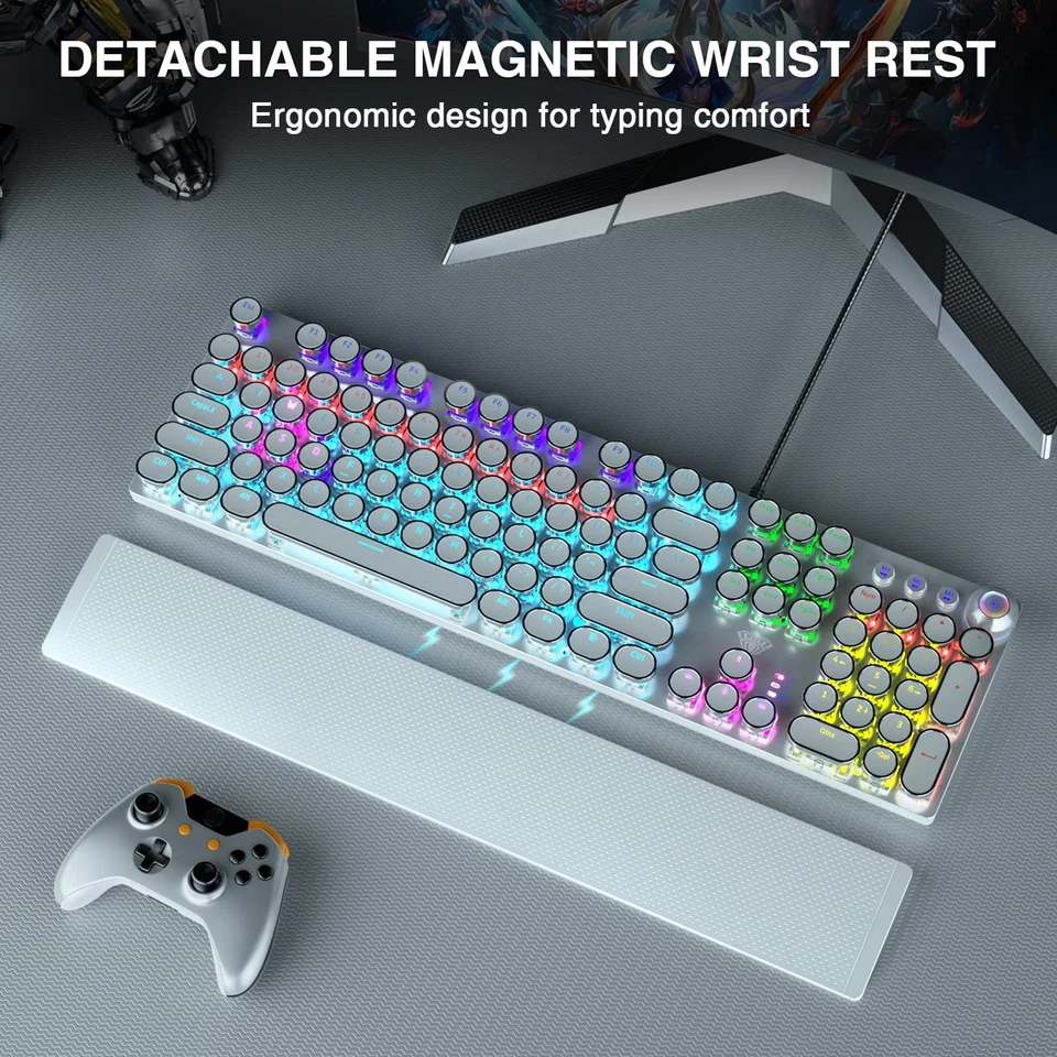 F2088 Typewriter Style Mechanical Gaming Keyboard,Rainbow LED Backlit,Removab... - Image 2 of 4