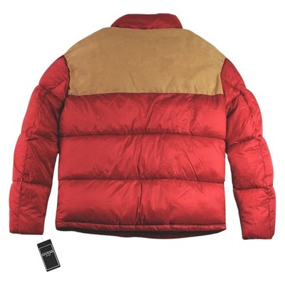 GUESS Puffer Jacket Mens S Chili Red Tan Larry Fabric Block