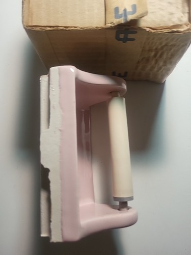 Vintage hellrosa Porzellan/Keramik Toilettenpapier Rollenhalter 50er 1960 Nos Neu - Bild 4 von 8