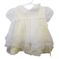 Carol Joy Christening Dress Pageant Sheer White Yellow Slip 2 pc 6 to 12M Baby G