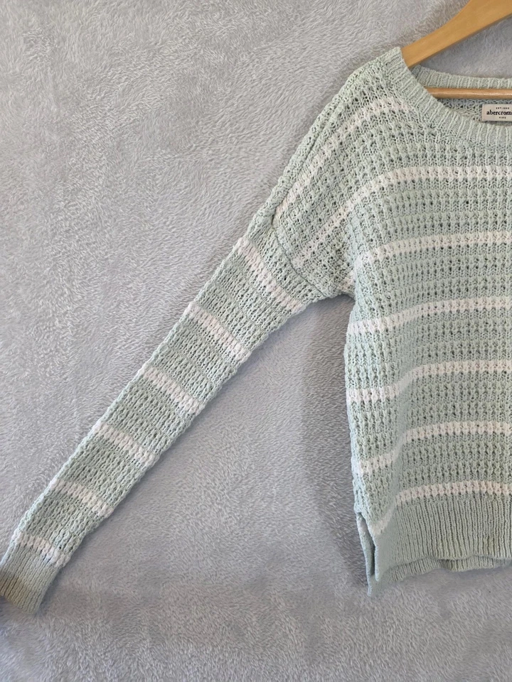 Suéter Abercrombie Niños Niñas 9/10 Verde Menta Blanco Rayas Tejido Pullover Foto 2 de 4