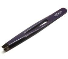 4" Eyebrow Tweezers Slanted Tip Stainless Steel Beauty Tool Stripe PURPLE