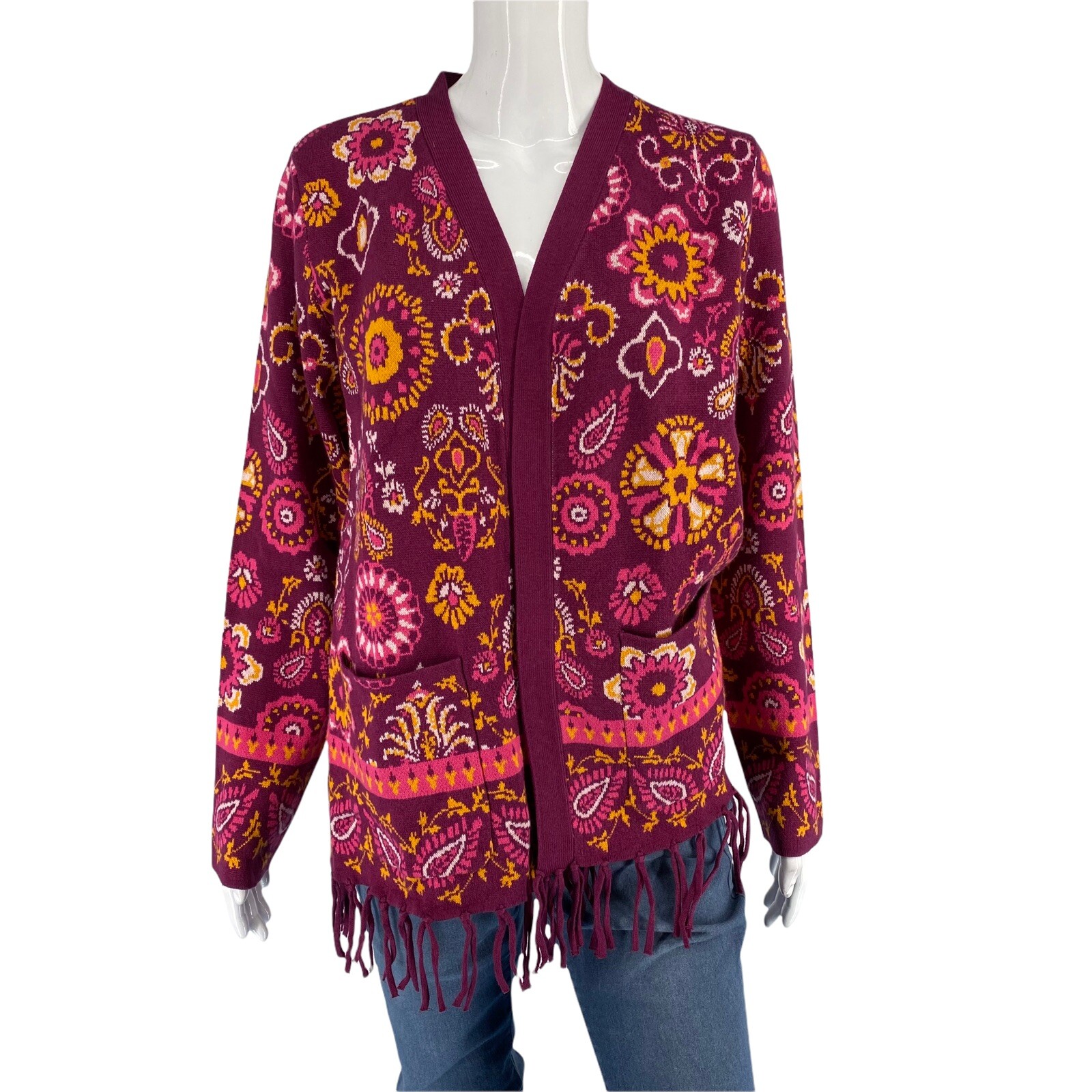 Medium Purple Yellow Jacquard Cardigan 