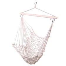 Beige Cotton Hammock Chair Hanging Rope Net Chair Porch Patio Outdoor Swing Seat