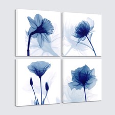 Canvas Wall Art Print Painting Pictures Home Office Room Decor Blue Flowers 4pcs