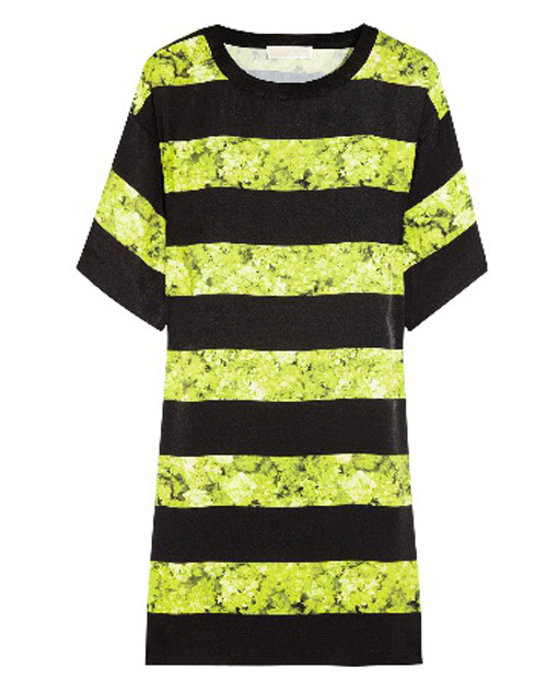 [Michael Kors] Charworth Striped Satin Dress Lime Green Color Size Small NWT