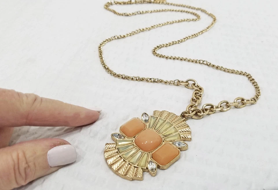 Firmado Jessica Simpson Miel Citrón y Tono Dorado Geo Colgante Cadena Eslabón Collar Foto 4 de 4