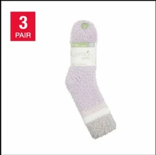 Lemon Women's Fuzzy and Warm Crew Socks Size 5-9.5 (Pack 3) Purple/Grey/Lt Grey