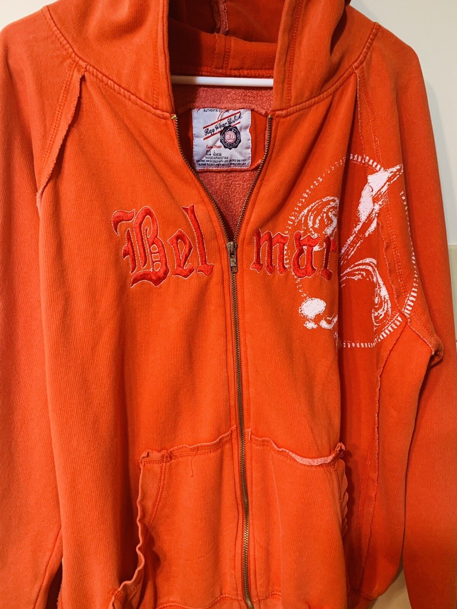 Rag Wear USA Women's Orange Bel Mar Zip Front Sweatshirt Hoodie