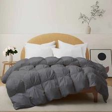 Cozy Fluffy Down Comforter, King or Queen Blanket Pinch Pleated Cotton Shell