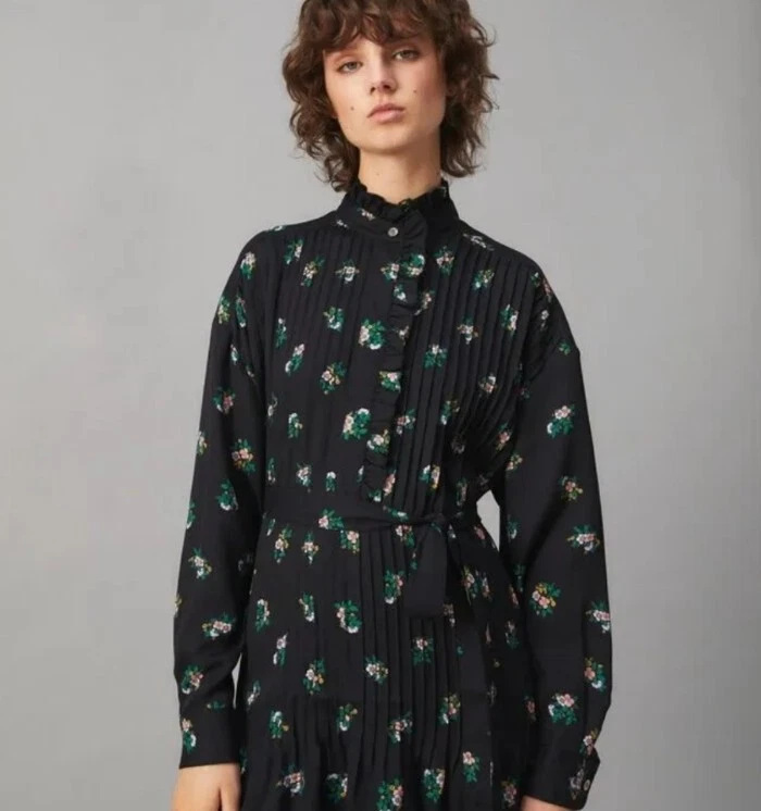 Camicia TORY BURCH nuova con etichette abito daybreak Ditsy arricciata cora floreale nera taglia 4