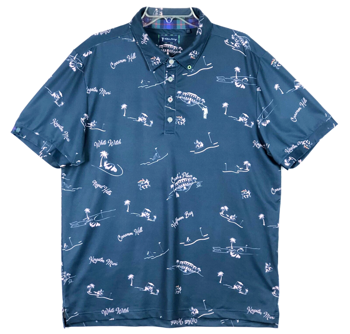 William Murray Golf Polo AOP Shirt Stretch Golf Club Courses Blue