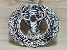 Vintage Deer Head with Antlers Diamond Cut Belt Buckle Silver Tone EJC 95