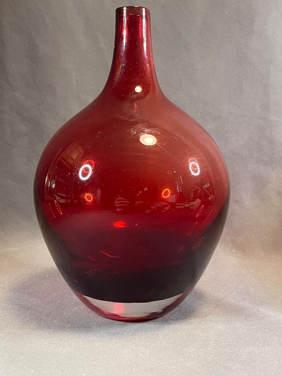 Vintage 8” Red IKEA Hand Blown Glass Salong Vase 1990's Johanna