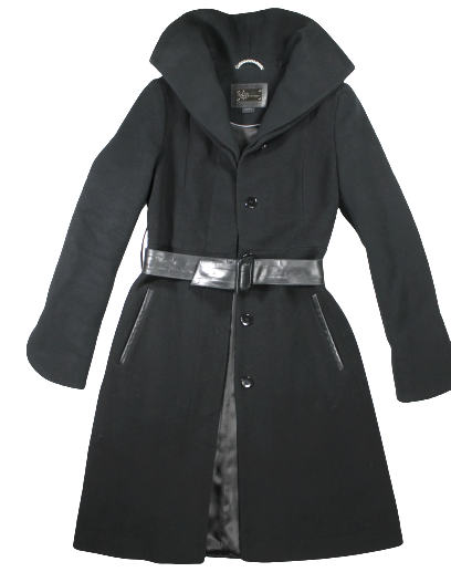 Mackage Womens Trench Coat XS Black Cashmere/Wool Belted Made in