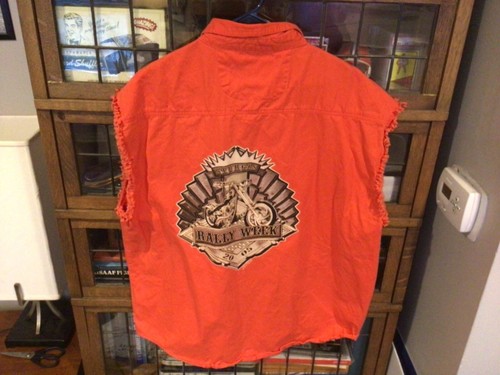 2005 STURGIS RALLY Sleeveless CH Orange Button Up Denim Motorcycle SZ XL - Cool - Picture 11 of 11
