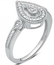 Womens 14K White Gold Over Sterling Silver Diamonds Size 7 Ring .07 Carat