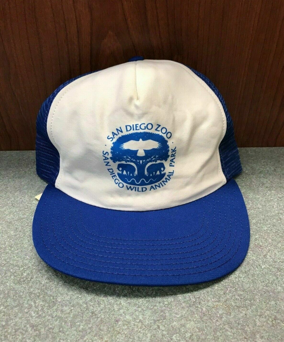 Vintage San Diego Zoo Snapback Trucker Hat in Blue & White with Mesh Back