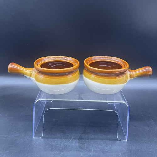 Set Of 2 Pottery Stoneware Crock Bowl, No Lids Handle Glazed Brown 4.5” Diameter - Picture 3 of 18