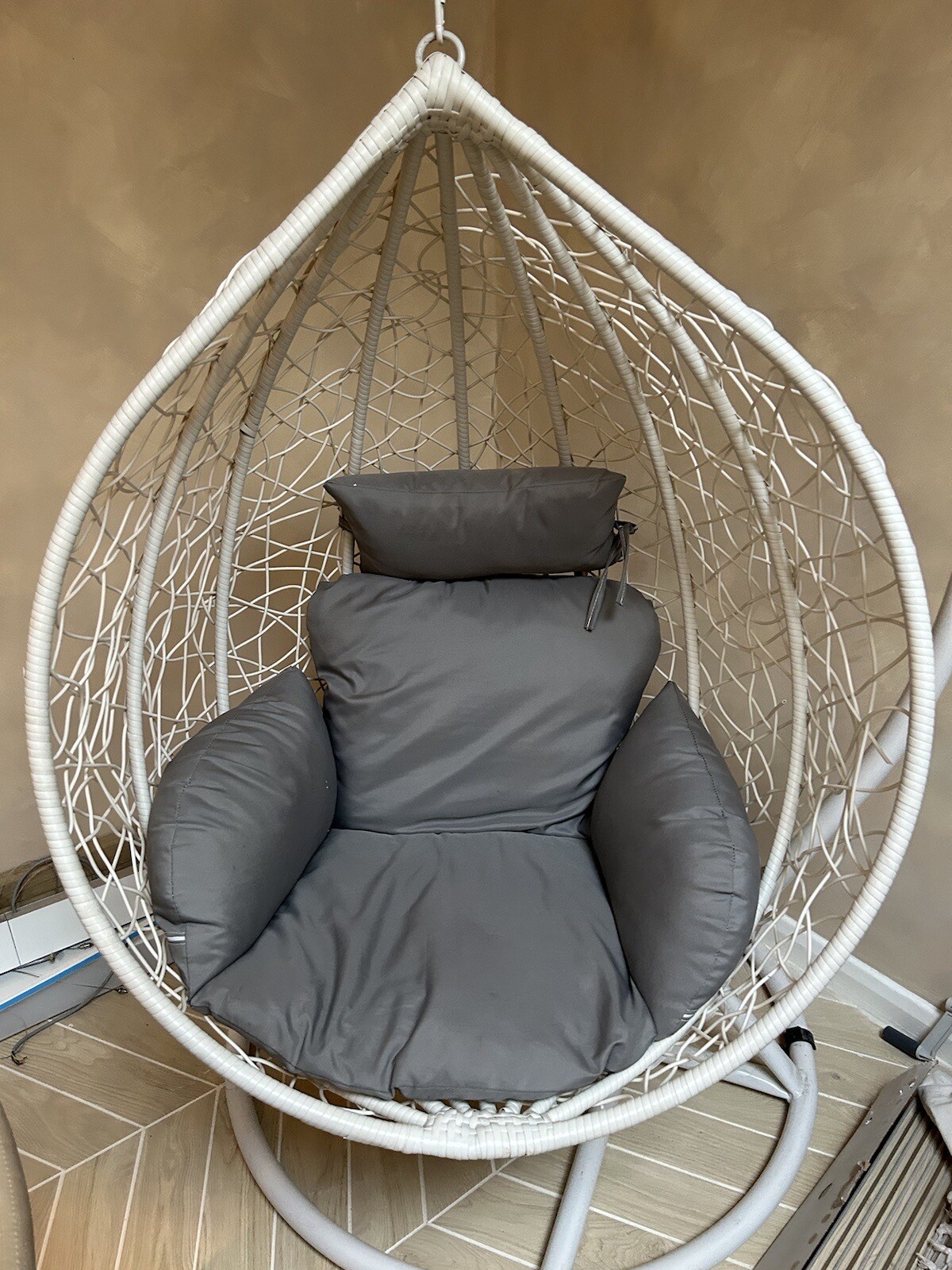 White rattan swing hanging egg chair eBay