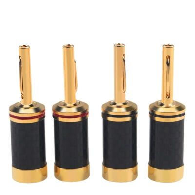 4pcs Carbon Fiber 3U Real 24K Gold DIY Banana Male No Welding Speaker Audio Plug