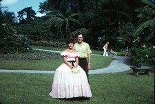 1971 Man Standing with Southern Belle Cypress Gardens Florida 70s Vtg 35mm Slide
