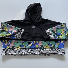 Adidas Women s Mixed Print Cropped Logo Hoodie Sweatshirt Size Large