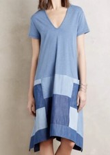 Holding Horses Anthropologie Chambray Patchwork Teacher Lagenlook Dress S/M Art