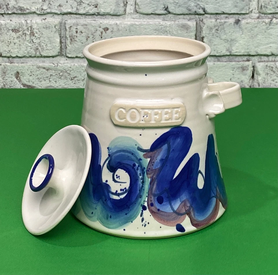 老式手工和手绘陶瓷艺术陶器咖啡罐带盖 — 第 2/4 张图片