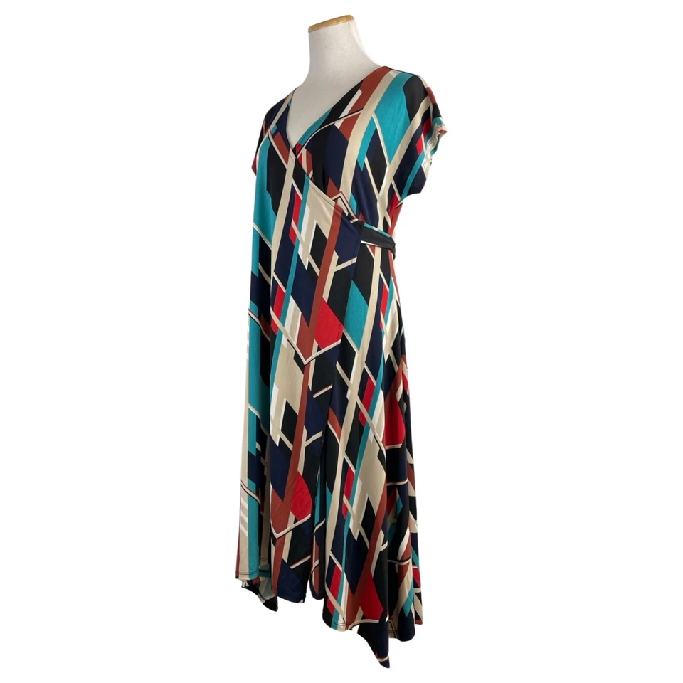 Motherhood Maternity Dress Geometric Print Wrap Style Stretch Knit Size Medium - Image 3 of 4