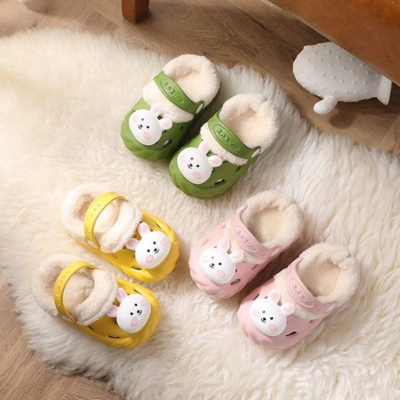 Baby Kids Girls Toddler Non Slip Shoes Warm Cosy Fur Lined Clogs Garden Slippers