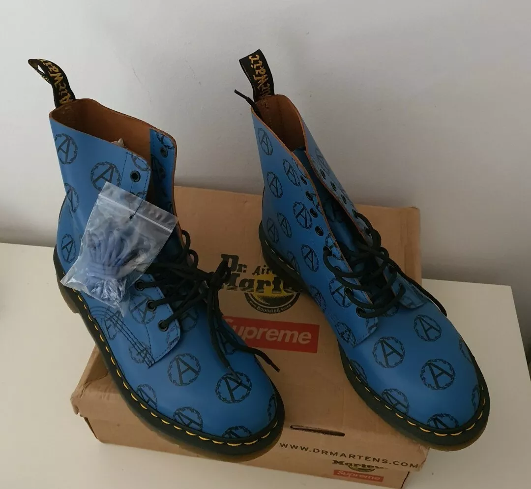 FW16 Supreme Undercover Dr. Martens 8-Eye anarchy blue boots UK 10