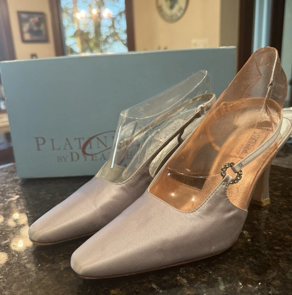 Платиновый от красителей свадебные колокольчики шелк атлас женщин размер 7 слинга назад туфли - Изображение 3 из 4