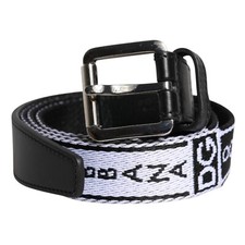 DOLCE & GABBANA Belt Black White Printed Metal Logo Buckle 105cm / 42in 290usd