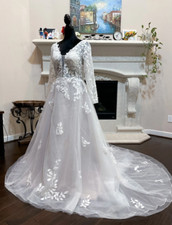 Bohemian Long Sleeves Wedding Dresses with Court Train Backless V Neck Tulle