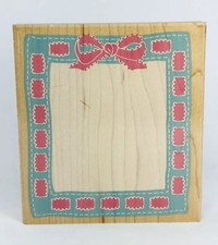 1997 Posh Impressions Ribbon Square Frame Wooden Rubber Stamp 4 x 4.5