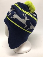 Kids Trapper Hat Deer Reindeer Navy Blue Green One Size Warm Soft - SHIPS FREE