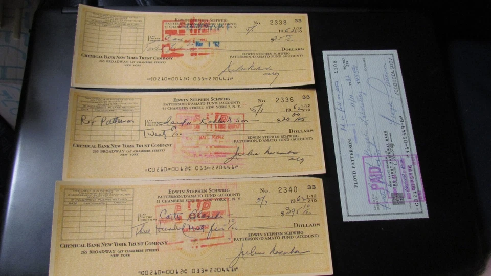 Floyd Patterson Autograph Hand Signed Check with 3 Training Camp Checks - Image 4 of 4