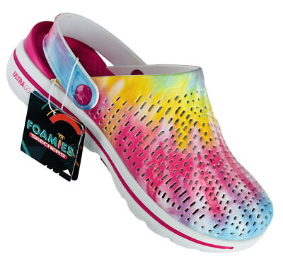 Skechers Foamies Go Walk Womens Tie-Dye Pink Clogs Mules